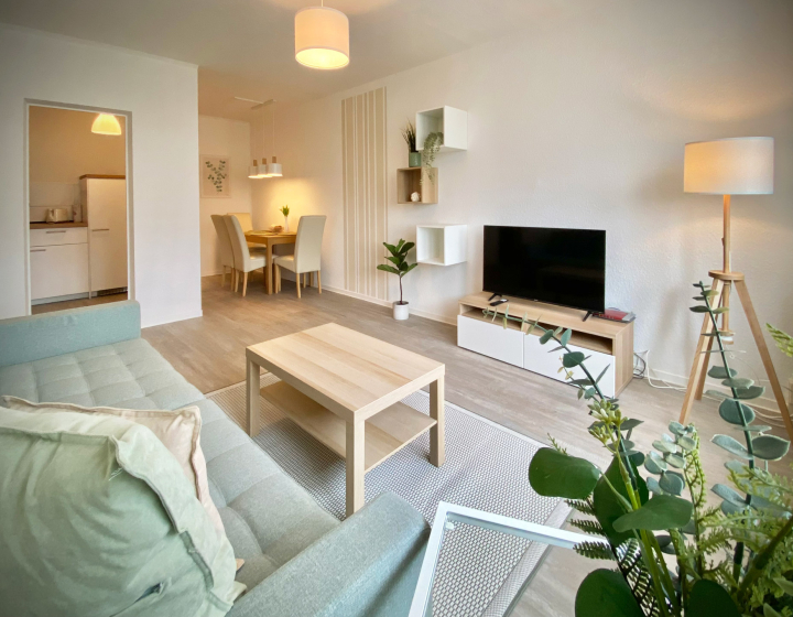 Gästewohnung Radebeuler Straße 6a - moderner Aufenthaltsraum mit offener Küche