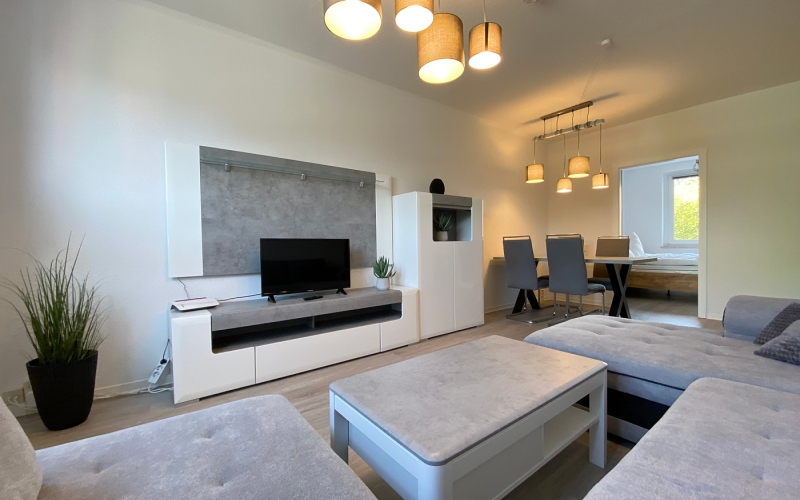 Gästewohnung mit Couchlandschaft und Medienwand