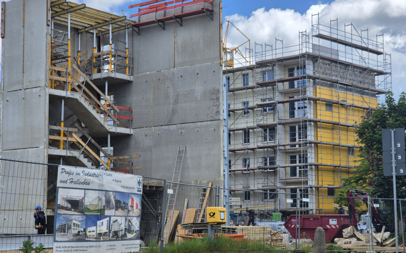 Parkhaus am Spitzgrund im Rohbau, Schalung und Gerüste